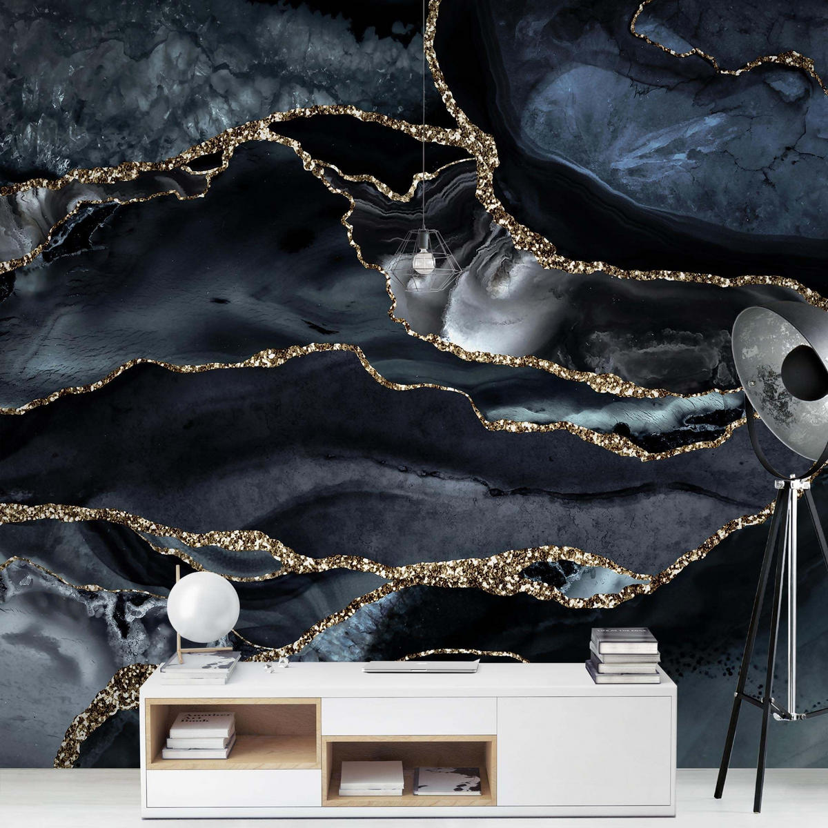 FOTOTAPETE Schwarz mit Glitzer Gold 240/240 cm - Schwarz, Papier (240/240cm) - Bilderwelten