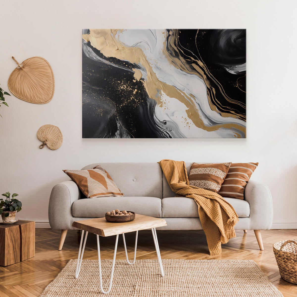 LEINWANDBILD Marmor Muster Abstraktion 100x70 - Beige/Schwarz, Textil (100/70cm) - Muralo