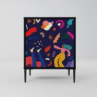 SIDEBOARD FESTIVE PLEASURES, Schwarz, 57,5x42x72,5 cm, Schwarze Metallfüße - Multicolor/Schwarz, Holzwerkstoff/Metall (57.5/72.5/42cm) - SpaceRebels