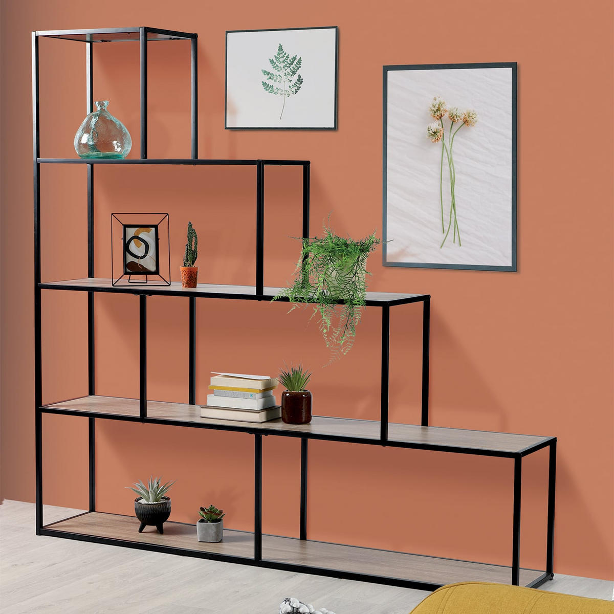 BÜCHERREGAL im Treppen-Design - L160 x H157 cm - Colorado - Schwarz, Holzwerkstoff (30/157/160cm) - Calicosy