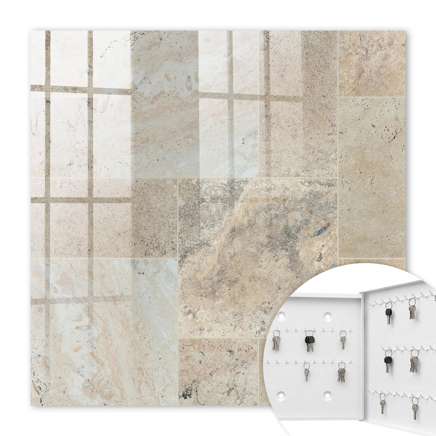 SCHLÜSSELBOX Weiß 30x30 cm – Türöffnung nach rechts - Marmorfliesen - Beige, Metall (30/30/5cm) - TULUP