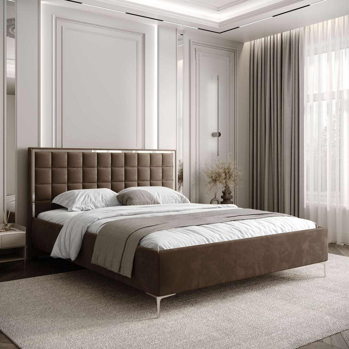 POLSTERBETT ISADORA SILVER mit Bettkasten 160x200 cm Royal Velvet 196 - Braun, Textil (160/200cm) - Lookway