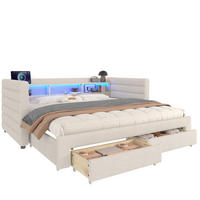TAGESBETT 90/190 cm Beige aus Samt mit Ausziehfunktion und LED - Beige, Textil (90/190cm) - OKWISH