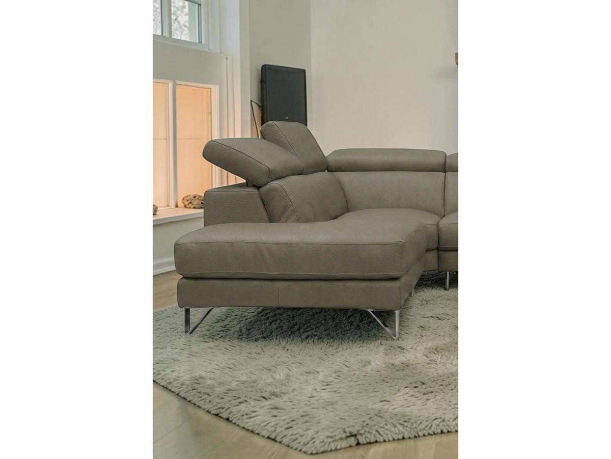 ECKSOFA Antares Echtleder mit 1 x Relaxfunktion Greige - Greige, Leder/Metall (224/276cm)