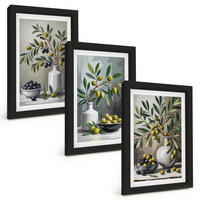 BILDER SET 3er Set - 20x30 cm Schwarzer Rahmen - Keramik olivgrau - Schwarz, Kunststoff (20/30cm) - TULUP