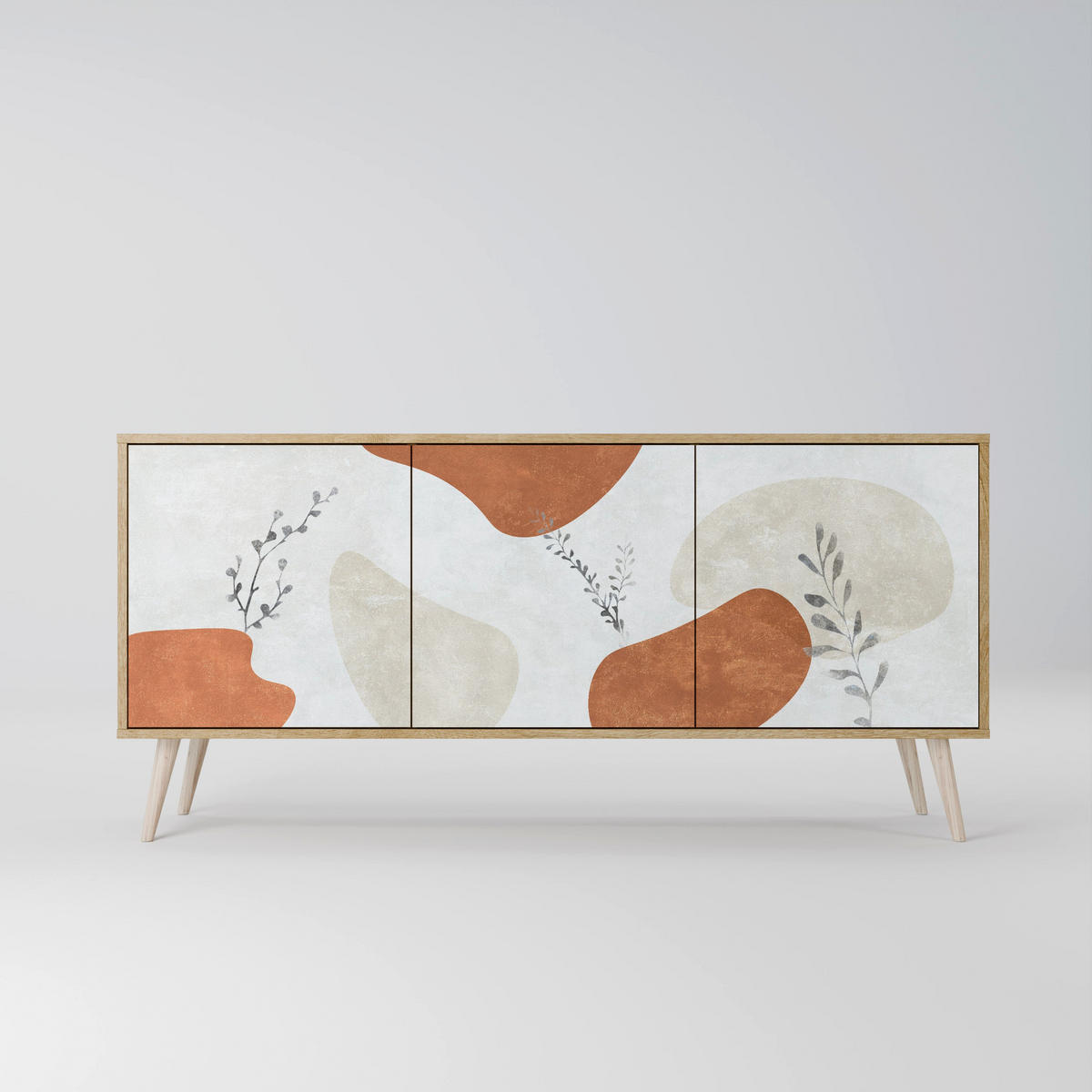 SIDEBOARD TRANQUIL TWIG, Eicheneffekt, 164,5x42x77,5 cm, 3 Türen - Eichefarben/Buchefarben, Holzwerkstoff/Buchenholz (164.5/77.5/42cm) - SpaceRebels