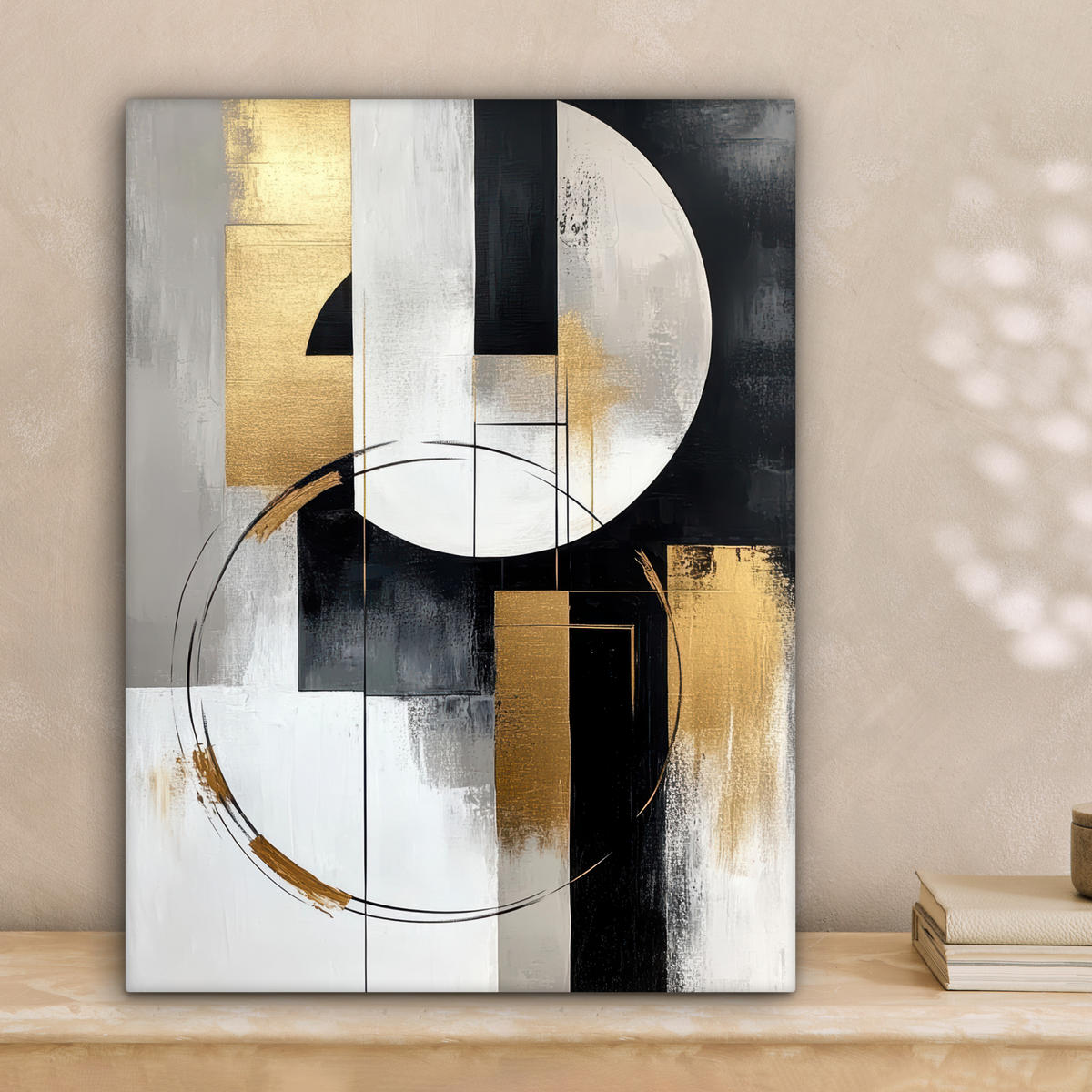 LEINWANDBILD - Abstrakt - Gold - Silber - Formen - Ästhetik - 30x40 - Bilder - Multicolor, Textil (30/40cm) - MuchoWow