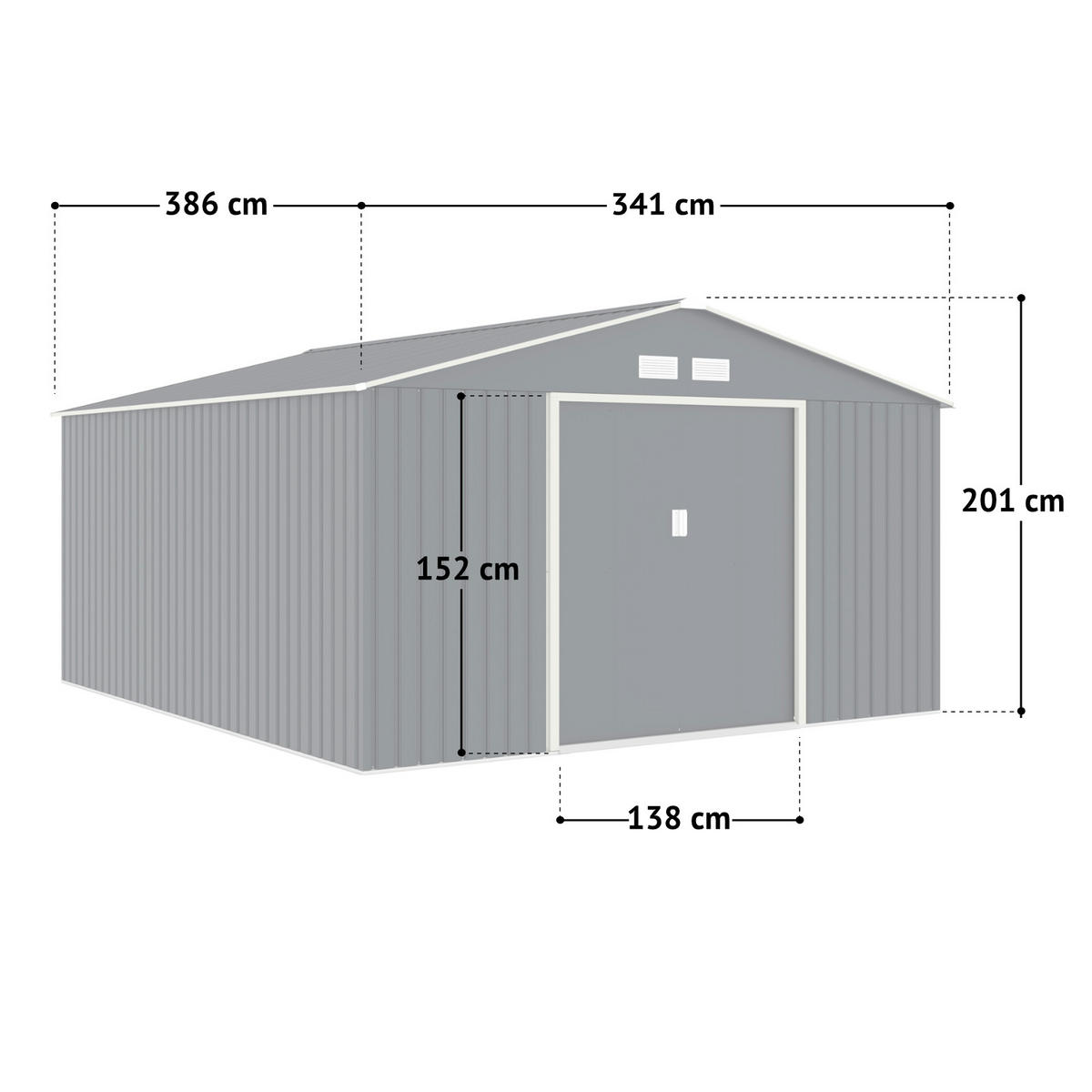 GERÄTEHAUS mit Bodenrahmen Metall S400 Grau - Grau, Metall (341/201/137cm) - HATTORO