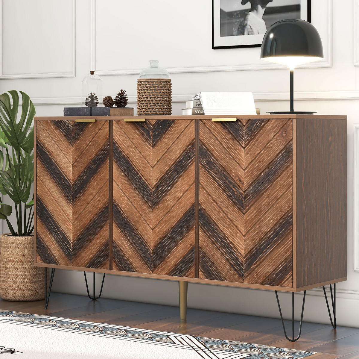 KOMMODE aus Spanplatte 120x38x76,5cm in Natur mit 3 Türen - Naturfarben, Holzwerkstoff (120/76.5/38cm) - Modfu