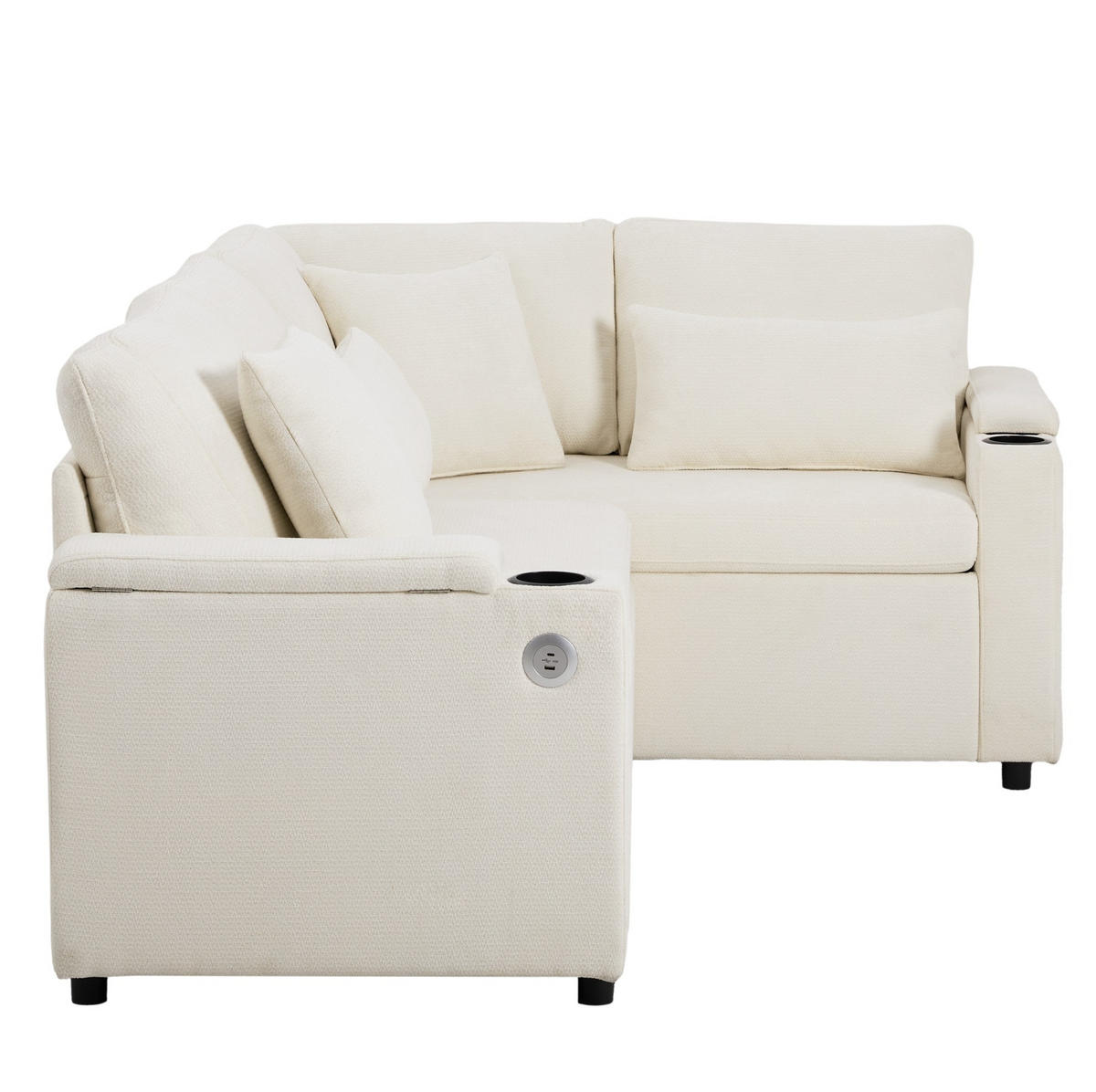ECKSOFA 206,5/141/86 cm Beige aus Chenille mit Schlaffunktion - Beige, Textil (141/206.5cm) - OKWISH