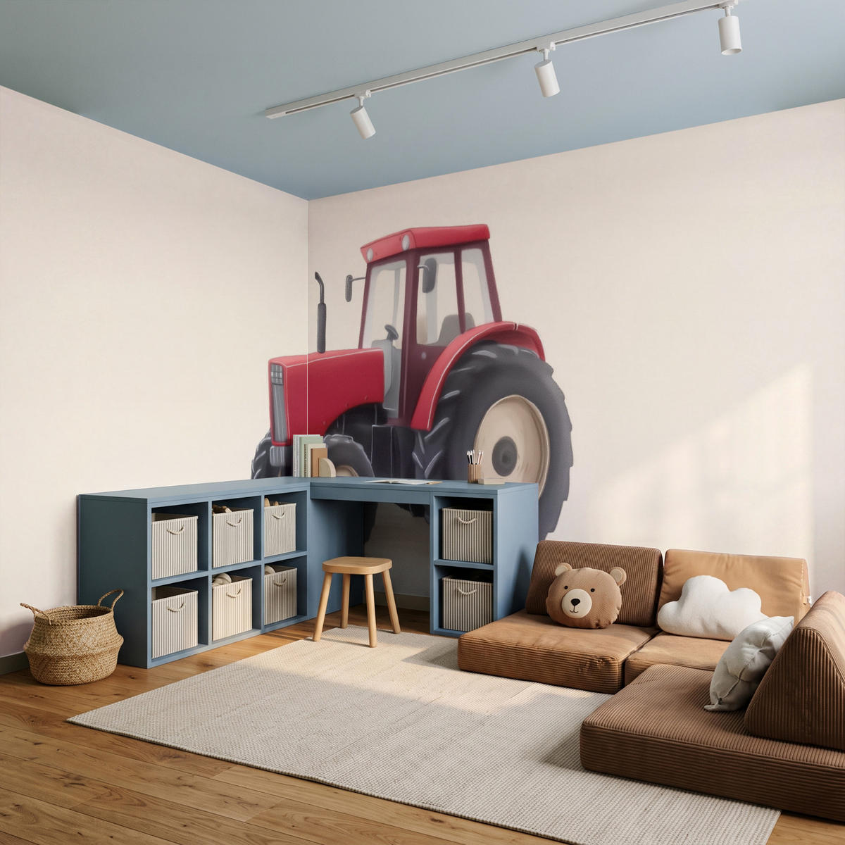 KINDERTAPETE - Traktor - Minimalistisch - Illustration - Rot - 500x200 cm - Rot, Papier (500/200cm) - OnlyWow