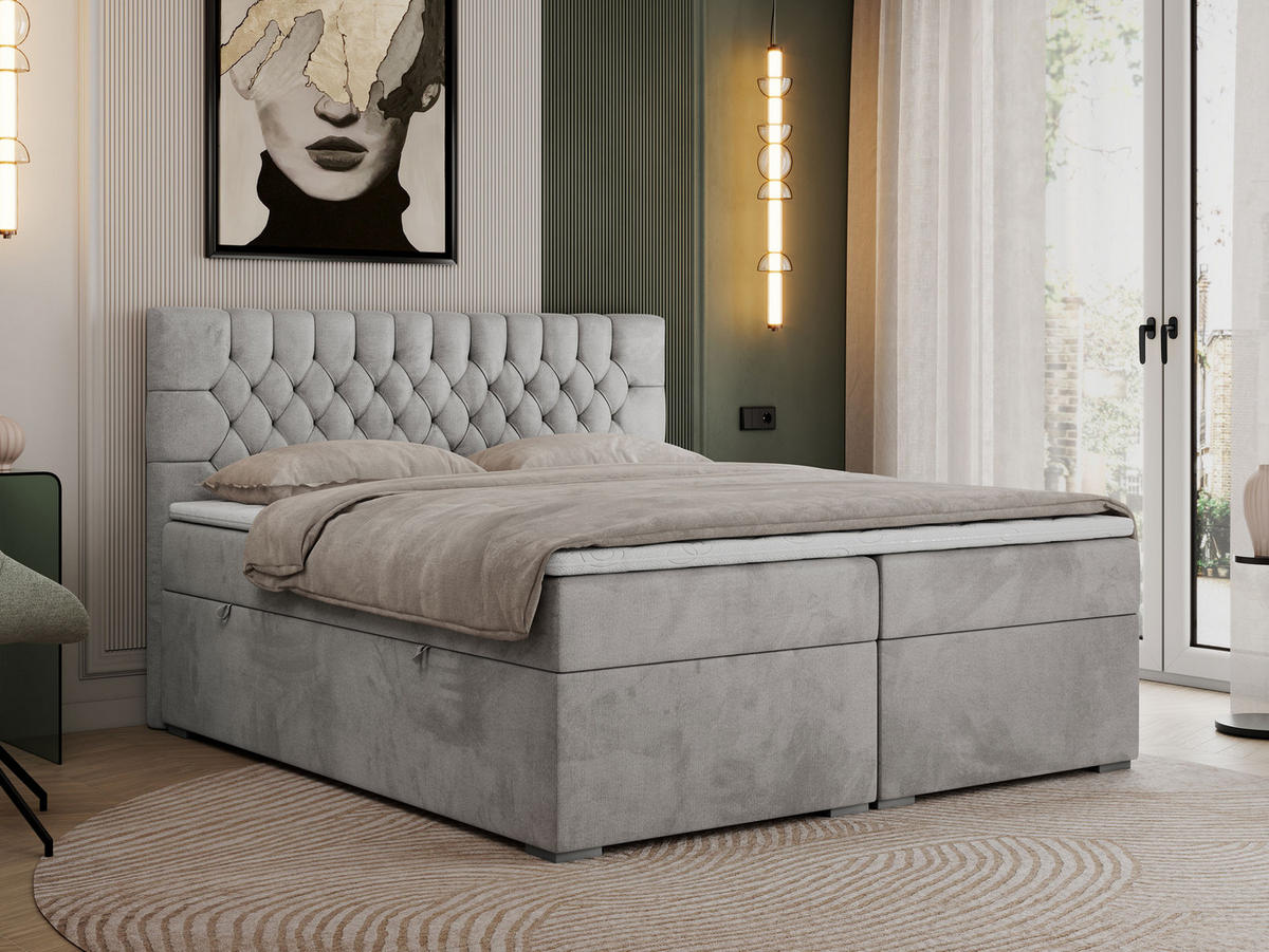 BOXBETT PERA 160/200 Hellgrau Velvet - H4 - Hellgrau, Holz/Textil (160/200cm) - MKS