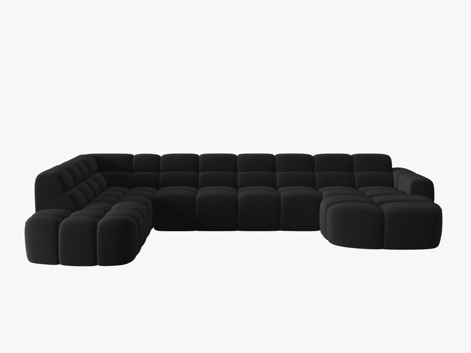 PANORAMASOFA links Lisa aus Samt schwarz 7 Sitzplätze - Schwarz, Textil (234/77/387cm) - Micadoni