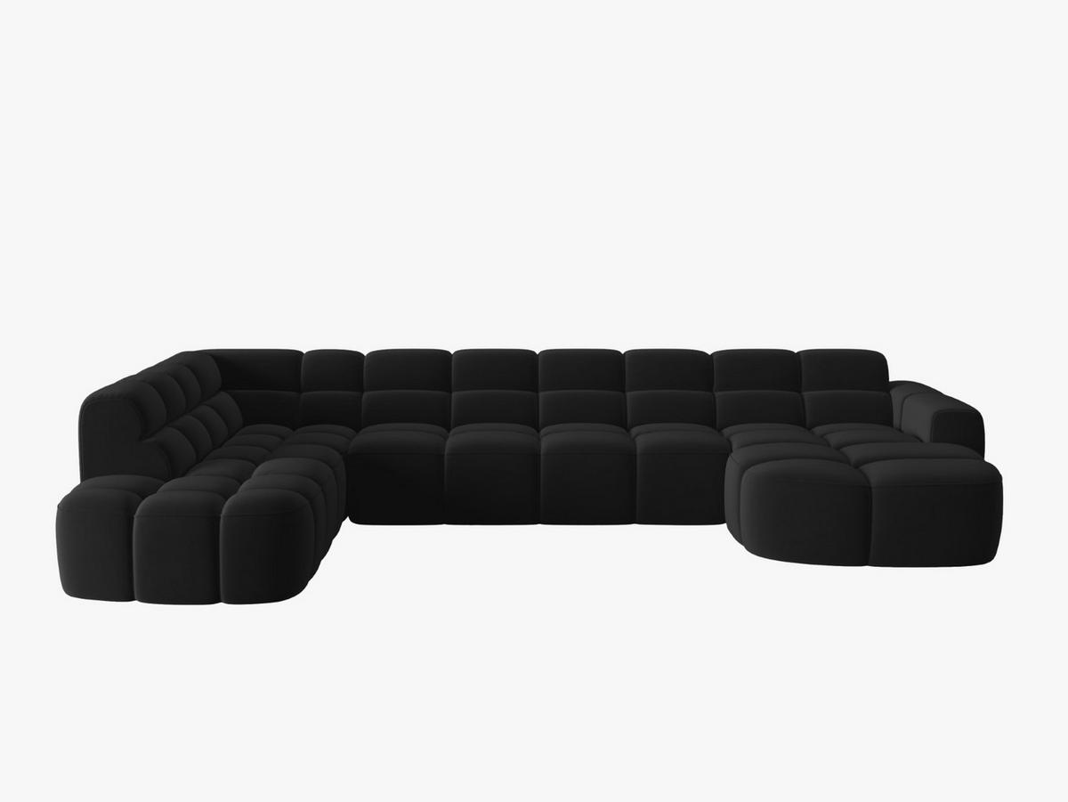 PANORAMASOFA links Lisa aus Samt schwarz 7 Sitzplätze - Schwarz, Textil (234/77/387cm) - Micadoni