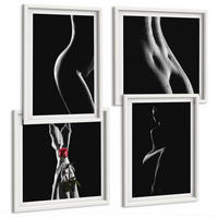 BILDER SET 4er Set - 50x50 cm & 40x60 cm Weißer Rahmen - Schwarze und weiße weibliche Formen - Weiß, Kunststoff (50/50cm) - TULUP