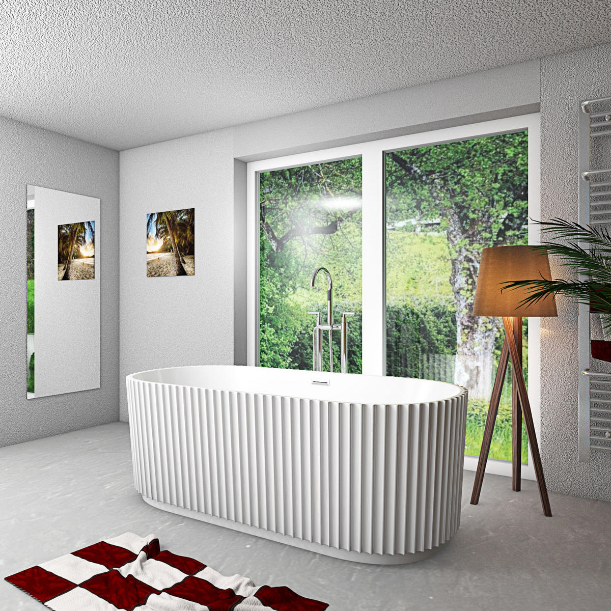 BADEWANNE freistehend F08 Armatur AF03 - Weiß, Glas/Kunststoff (80/58/170cm) - AcquaVapore by Sandra Jentho