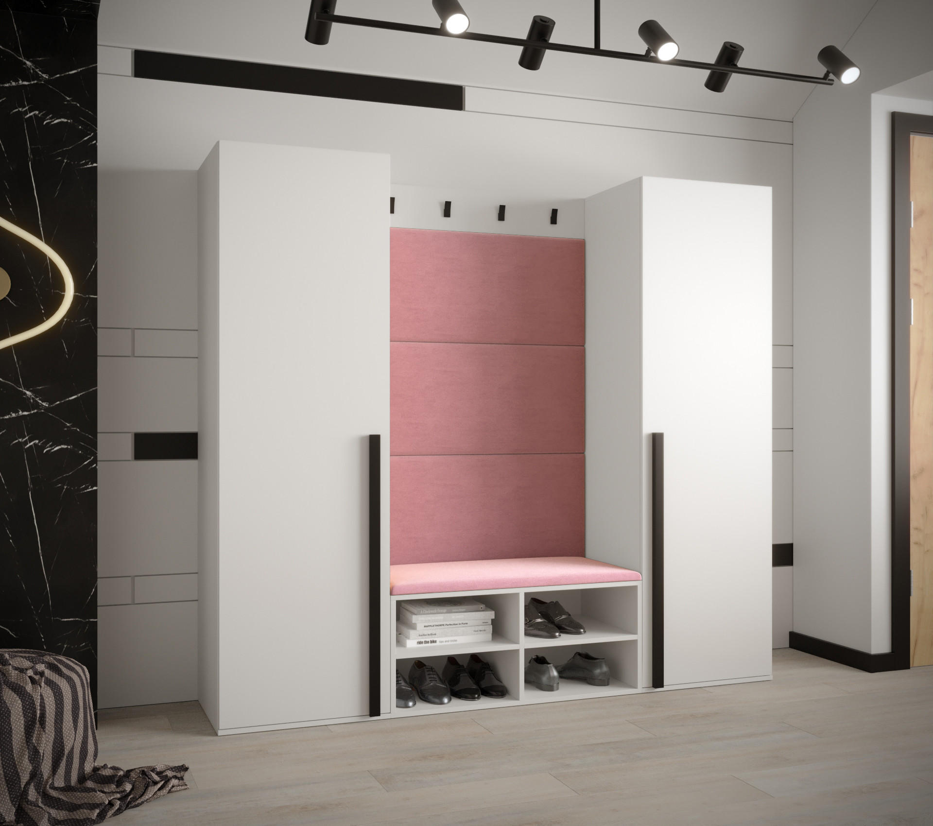 GARDEROBEN-SET 184/184/42 - Pink/Schwarz, Holz/Kunststoff (184/184/42cm) - MÖBEL KRYSPOL