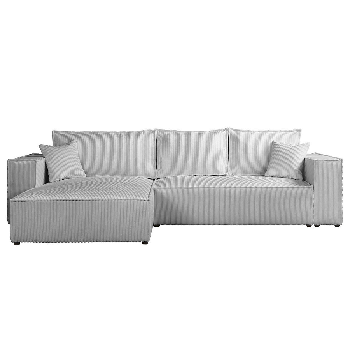 ECKSOFA mit Schlaffunktion - 290 cm - Hellgrau/Schwarz, Kunststoff/Textil (290/185cm) - home24