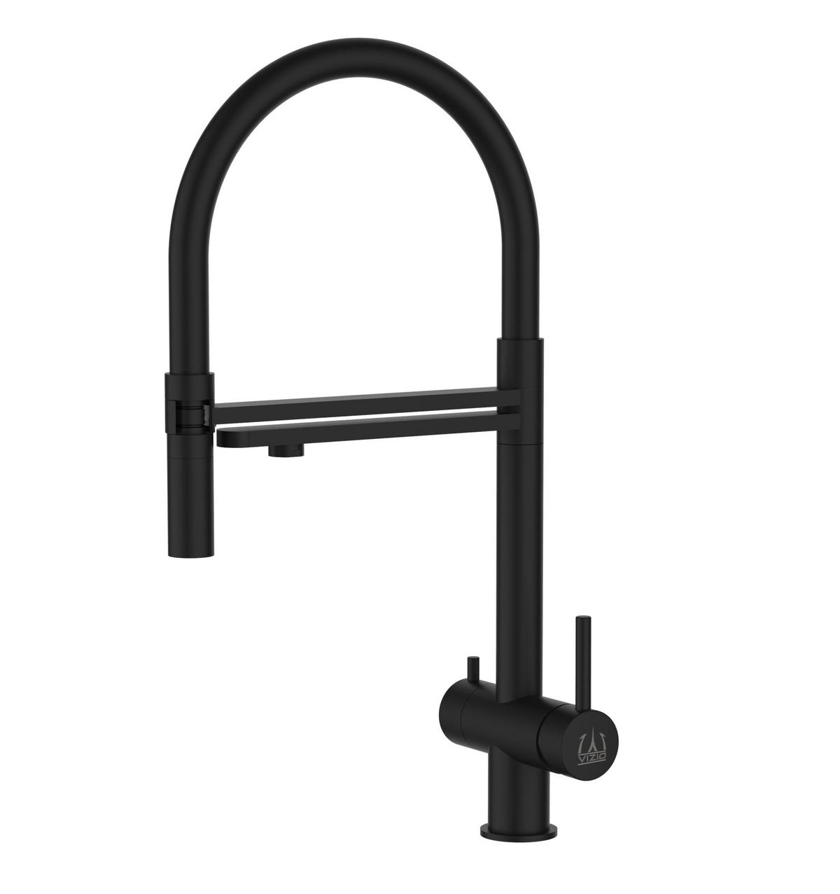 3-WEGE-KÜCHENARMATUR, Edelstahl Massiv aus Chirurgenstahl, PVD Schwarz Matt, 2-Strahl-Brause - Schwarz, Metall (26/49/26cm) - VIZIO