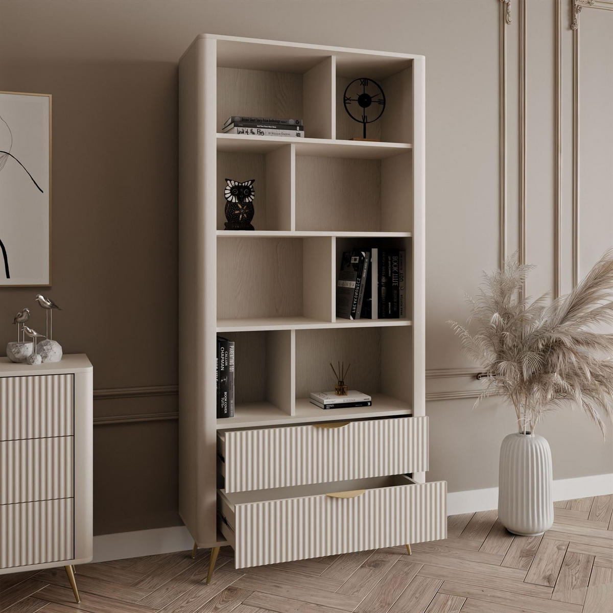 REGAL SCARLETT MIT SCHUBLADEN BEIGE + GOLD - Beige, Holzwerkstoff (88/193.8/38cm) - Lookway