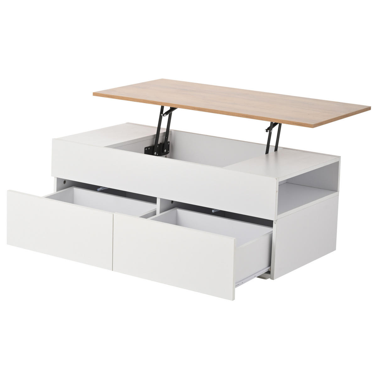 COUCHTISCH 100/50/40 cm höhenverstellbar mit 2 Schubladen und verborgenem Stauraum, Weiß/Holzfarbe - Weiß, Holzwerkstoff (100/50/40cm) - Redom