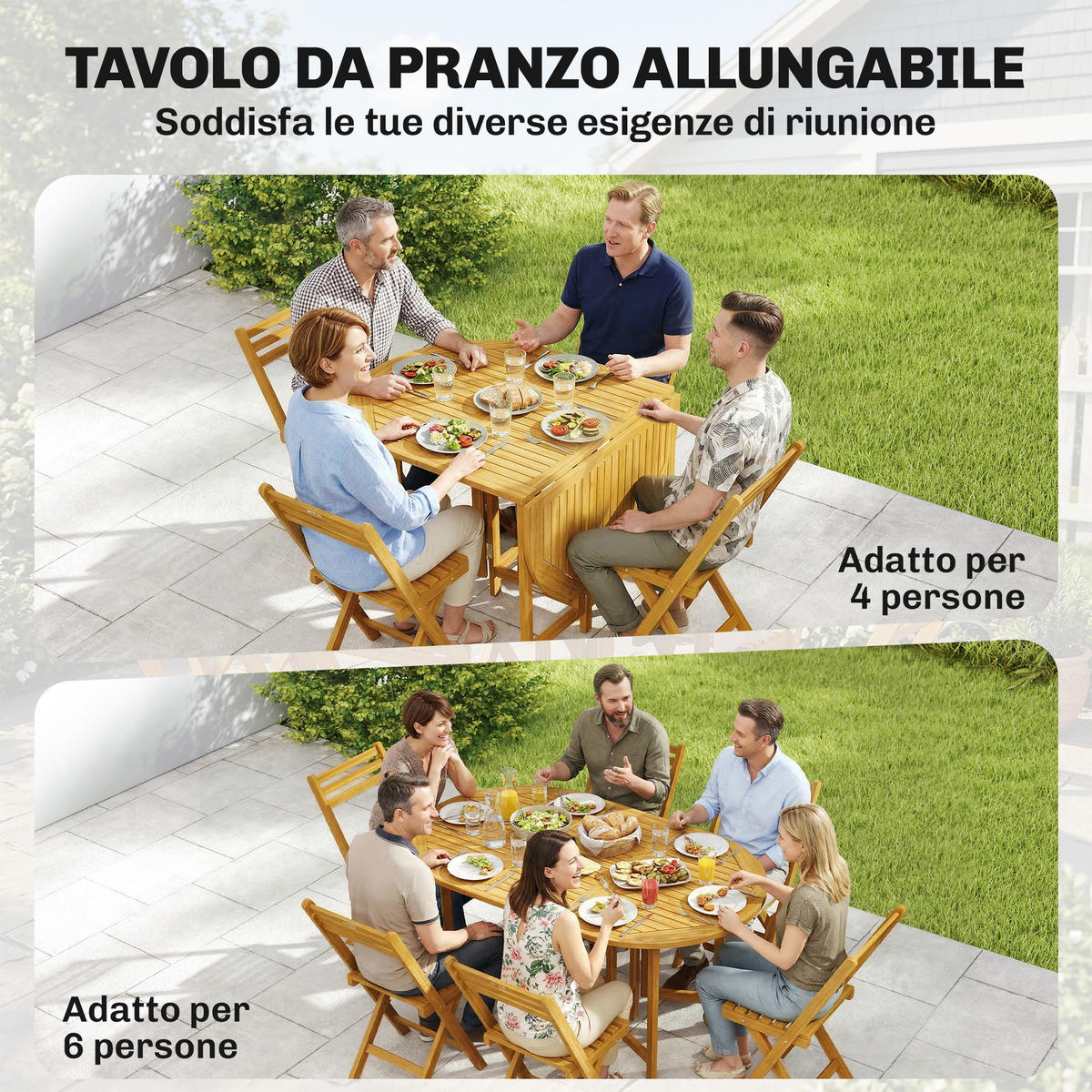 ESSGRUPPEN-SET 7-teilig,ausziehbares Holzset+6 Klappstühle - Beige, Holz - Vallsero