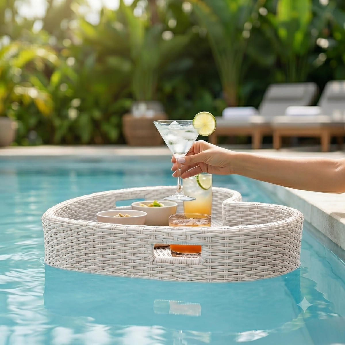 SERVERINGSBRICKA Vit flytande för pool hjärtform PE rotting 60x60 cm - Vit, Textil/Metall (60/20/60cm) - Relaxdays