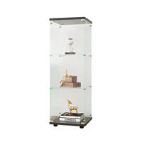 VITRINE Glas, 3 Etagen mit Tür und Schloss, 5 mm gehärtetes Glas, Weiß - Schwarz, Glas (36.5/125/42.5cm)