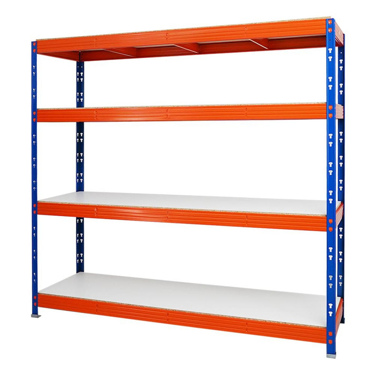 SCHWERLASTREGAL Rhino 180x200x60 cm 4 Melamin-Ebenen 16mm Fachlast 500 kg Blau/Orange - Blau/Orange, Metall (200/180/60cm) - PROREGAL