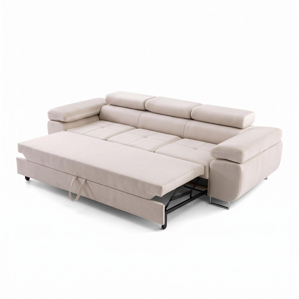 3-SITZER-SOFA WILD mit Schlaffunktion 127x190 Velours Beige - Chromfarben/Beige, Holz/Textil (262/90/102cm) - Muffo