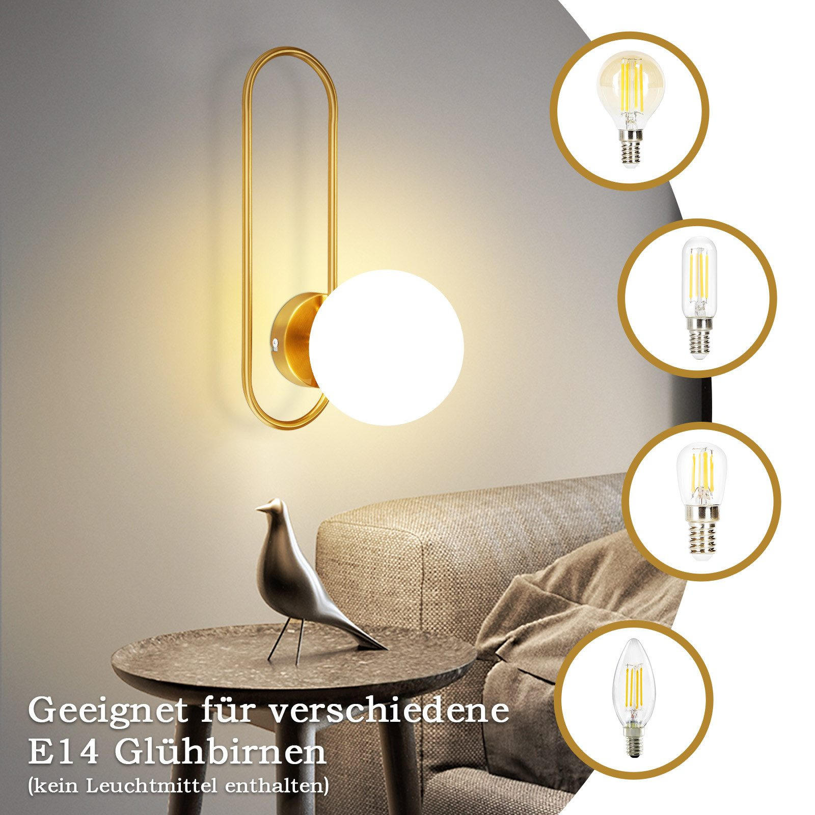 Thumbnail - Nettlife Wandleuchte, Gold, Metall, 34.5x18x16 cm, Lampen & Leuchten, Innenbeleuchtung, Wandleuchten