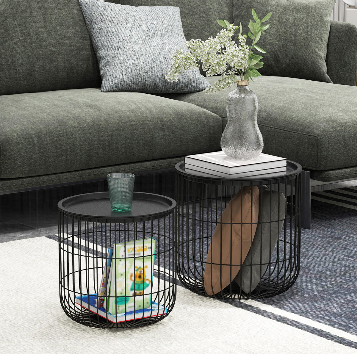 COUCHTISCH-SET aus Stahl Schwarz 40x40x40 cm und 35x35 cm mit abnehmbarer Ablage - Schwarz, Metall (40/40/40cm) - IVMEU