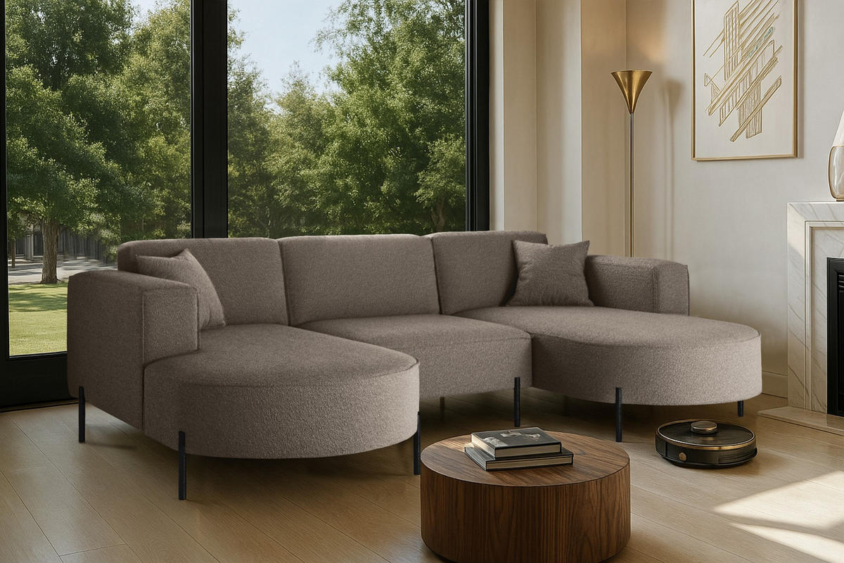 ECKSOFA Designer Modena U Rein stoff Quelle Braun - Braun, Holz (165/299cm) - Kaiser Möbel