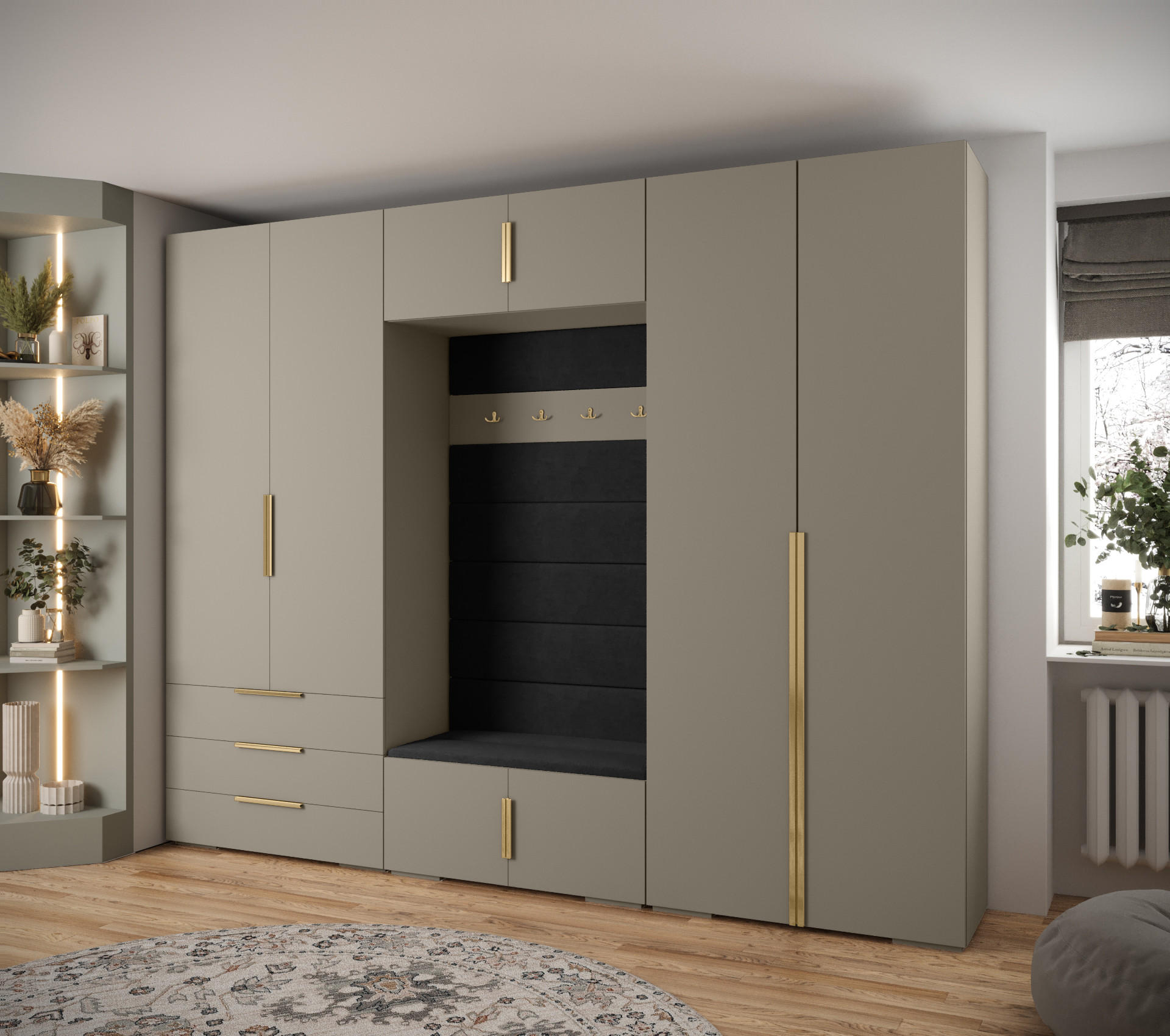 GARDEROBEN-SET 236,7/300/47 - Kaschmir/Goldfarben, Holz/Kunststoff (300/236.7/47cm) - Abiks Möbel