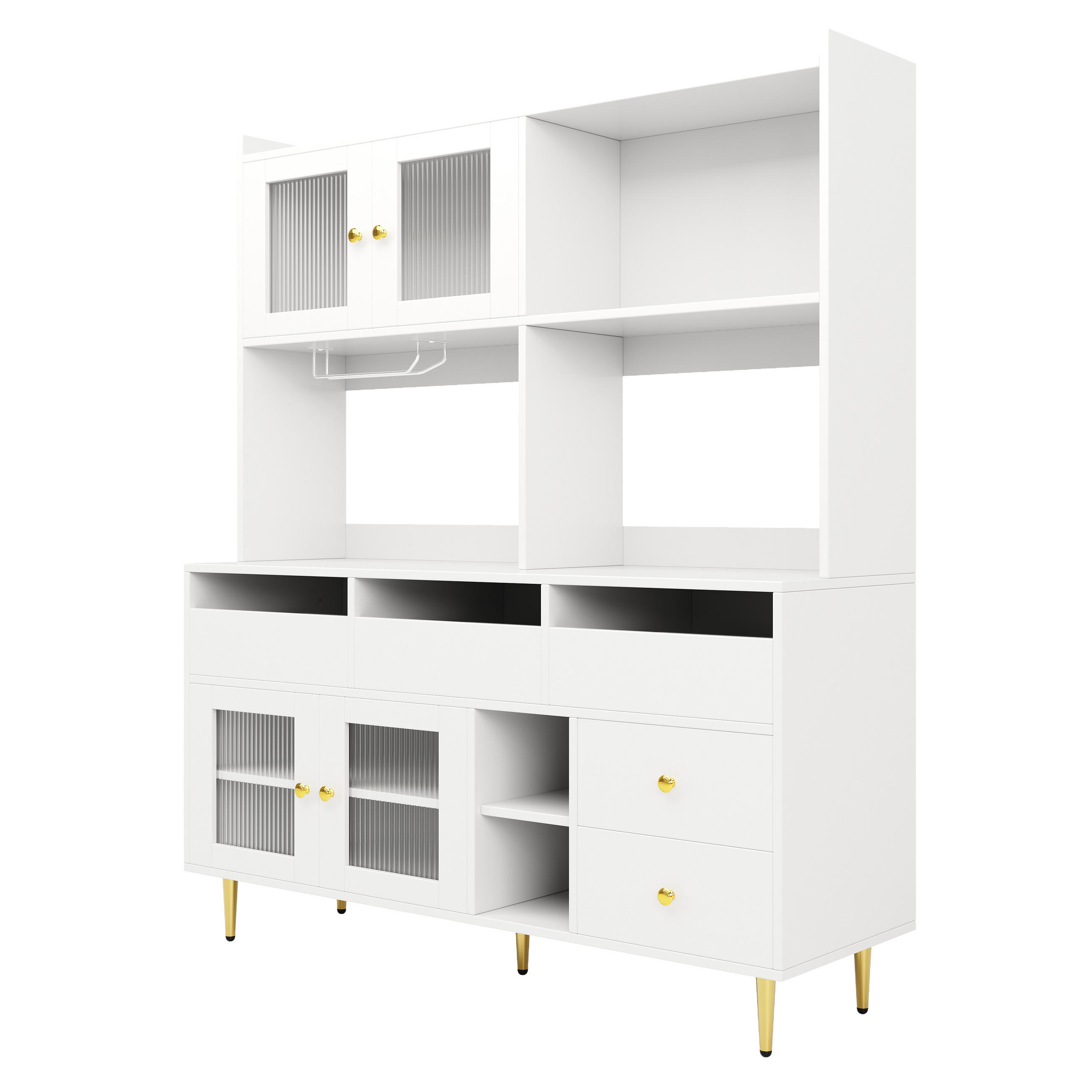 BUFFET DE-38505 145/39/171 cm mit Glastür und Weinregal Weiß - Weiß, Holzwerkstoff (145/171/39cm) - ComfortXL