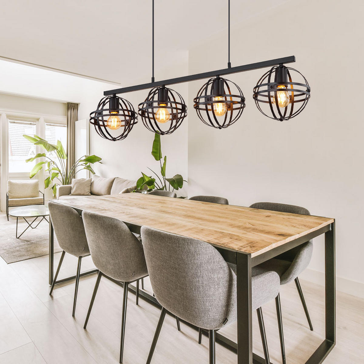 LED HÄNGELEUCHTE Metall Schwarz 4 Flammig - Schwarz, Metall (95/20/120cm) - Globo Lighting