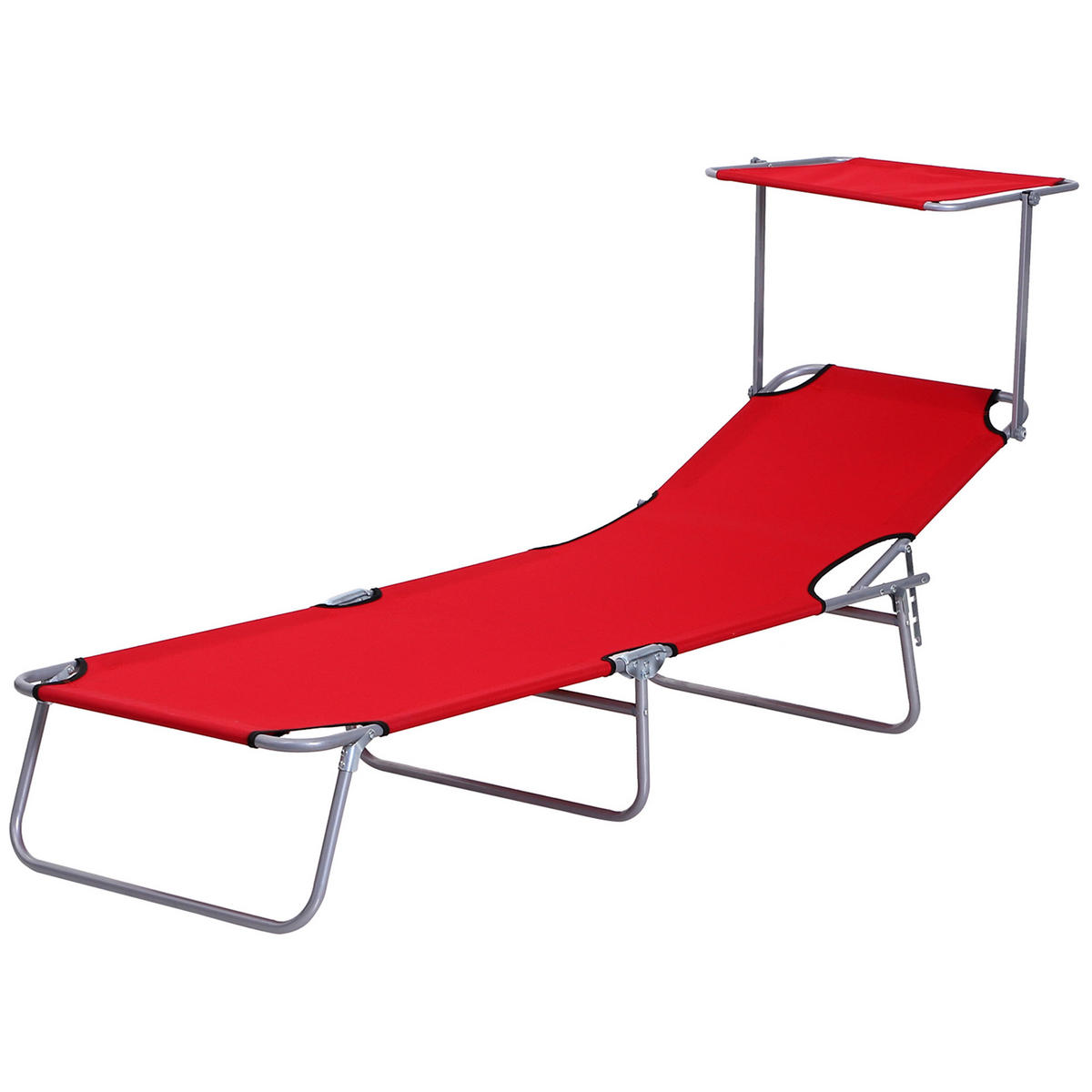 SONNENLIEGE Verstellbare Gartenliege mit abnehmbarem Sonnendach 4-fach verstellbarer Rückenlehne 187 x 58 x 36 cm ,Rot - Rot, Kunststoff (58/36/187cm) - Vallsero