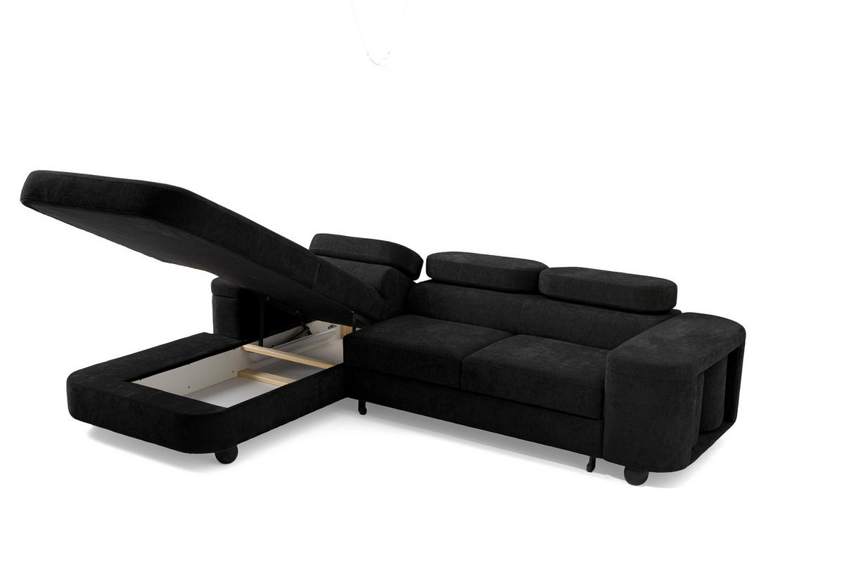 ECKSOFA LOVE L Links mit Schlaffunktion 124x210 Chenille Schwarz - Schwarz, Holz/Textil (284/205cm) - Muffo