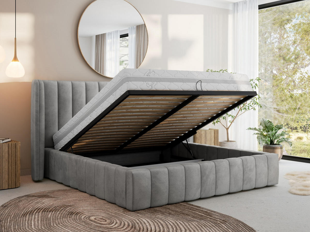 POLSTERBETT GOLETTA CLASSIC 180/200 - Hellgrau Velvet - Schaum-Matratze - Hellgrau, Textil (180/200cm) - MKS