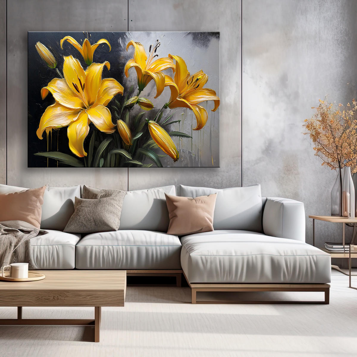 WANDBILD blühende gelbe lilien blumen pflanzen - Gelb, Textil (60/40cm) - Feeby