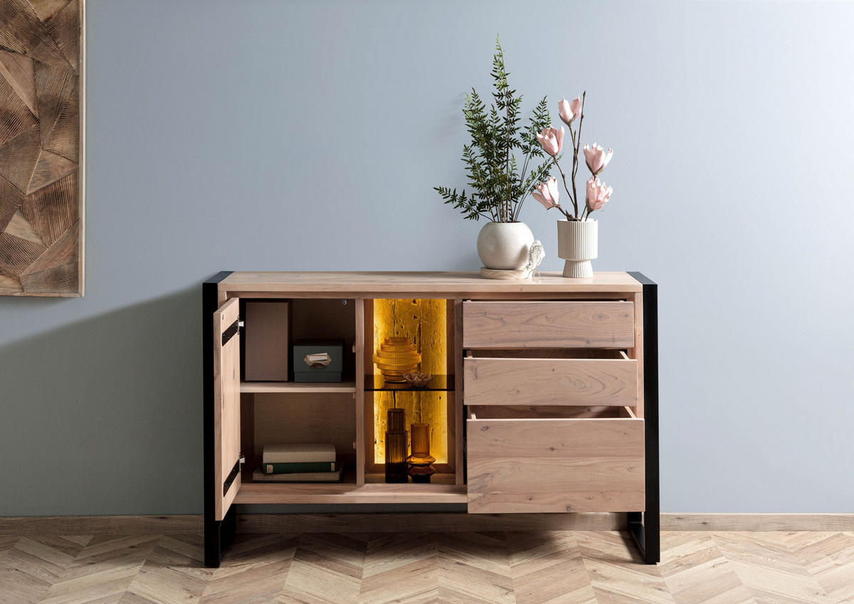 SIDEBOARD Akazie / Altholz 150x40x90 natur lackiert DENVER #110 - Braun, Holz (150/90/40cm) - Massivmoebel24