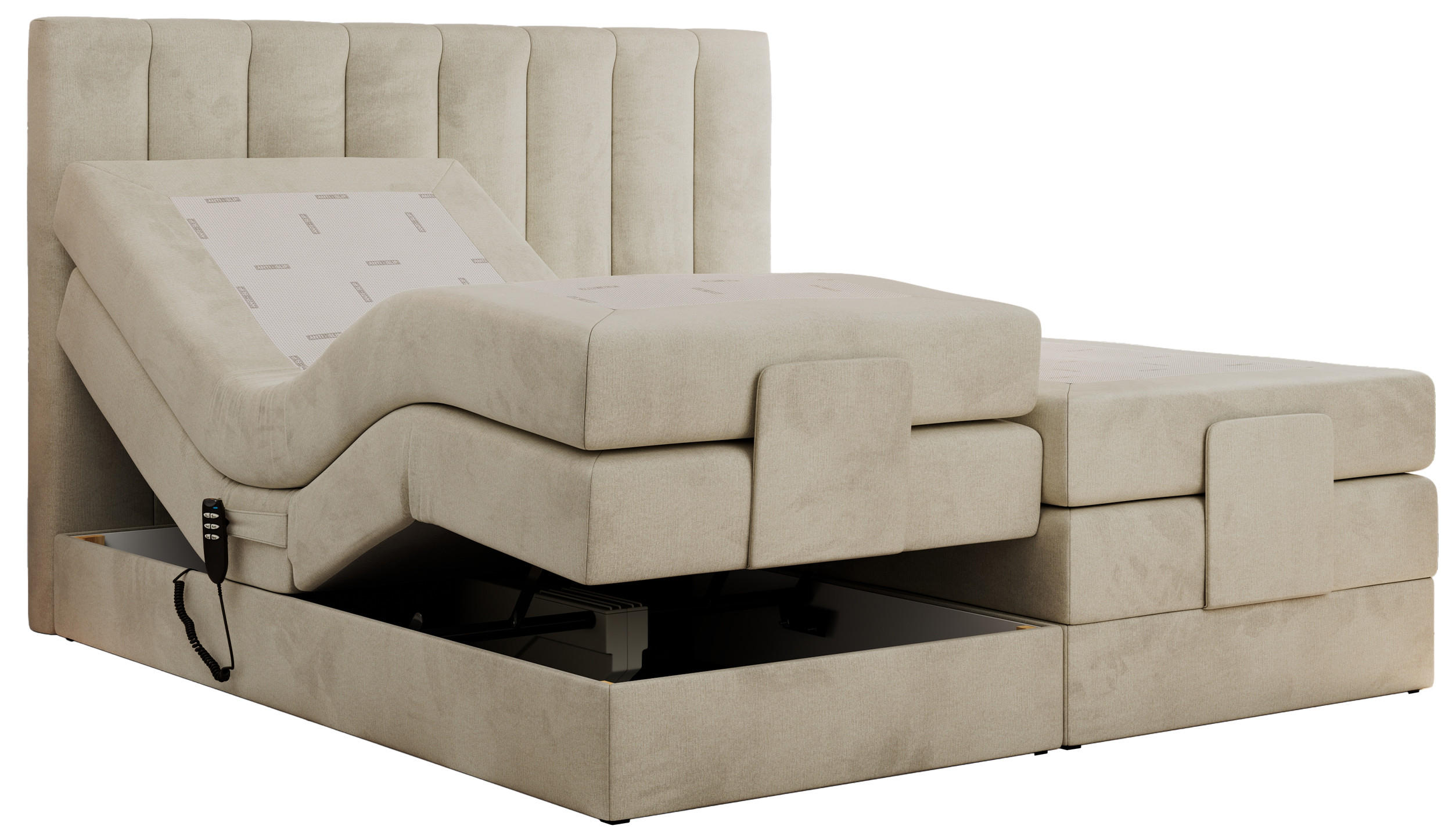 BOXBETT COMFORTO 140/200 - Beige Velvet - H3 - Beige, Holz/Textil (140/200cm) - MKS