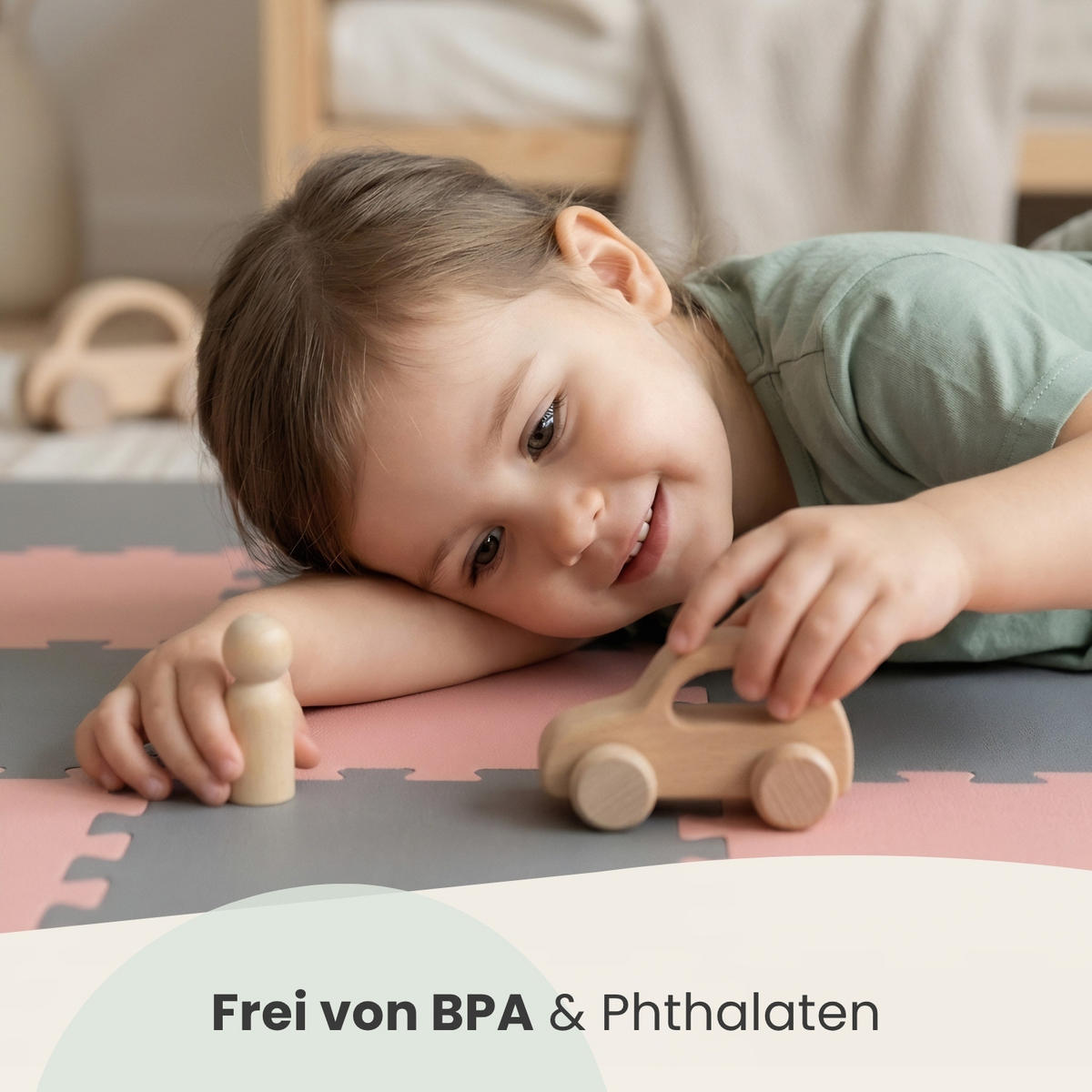 SPIELMATTE mit Rand - 180/90/1 cm Puzzlematte Rosa Grau - Rosa, Kunststoff (30/30cm) - Littletom