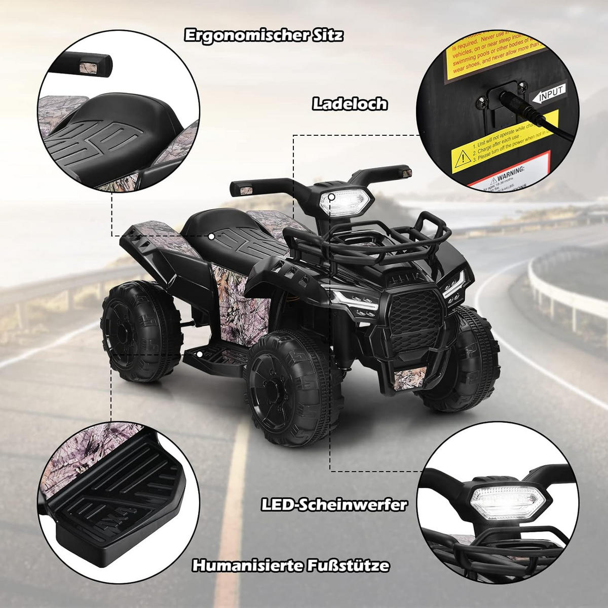 KINDERQUAD 6V Elektro Schwarz - Schwarz, Kunststoff (66/42/44cm) - COSTWAY