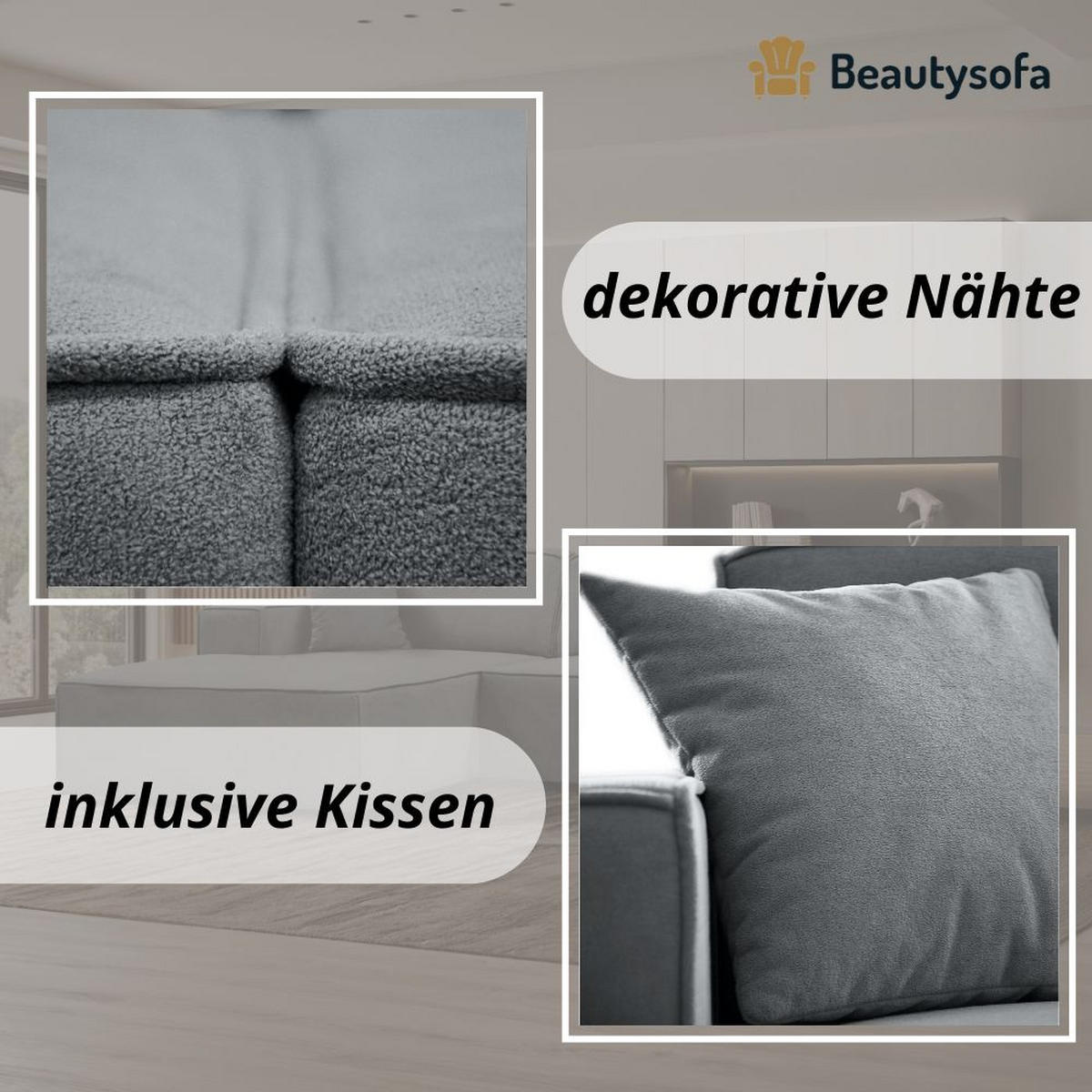 ECKSOFA ohne Schlaffunktion Pedro L hellgrau links - Hellgrau/Schwarz, Kunststoff/Textil (267/170cm) - Beautysofa