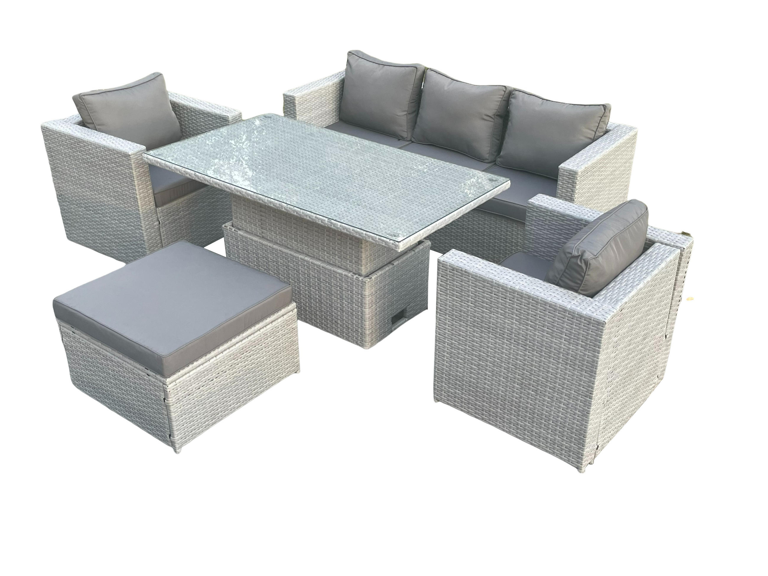 GARTENSOFA SET mit Couchtisch Polyrattan Helles Grau 5-teilige - Hellgrau, Metall - Fimous