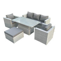 GARTENSOFA SET mit Couchtisch Polyrattan Helles Grau 5-teilige - Hellgrau, Metall - Fimous