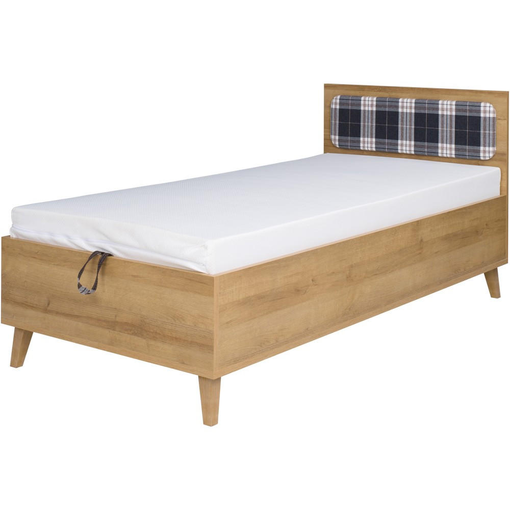 JUGENDBETT Moreno mit Bettkasten 90×200, Eiche gold/mattweiß/graphit - Eichefarben/Graphitfarben, Holzwerkstoff/Kunststoff - Beautysofa