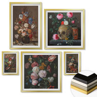 WANDBILDER 5er Set - 50x50 cm & 20x30 cm & 40x60 cm Goldrahmen - Pfingstrosenporträt einer Frau für Zuhause - Goldfarben, Kunststoff (40/60cm) - ArtPrintCave