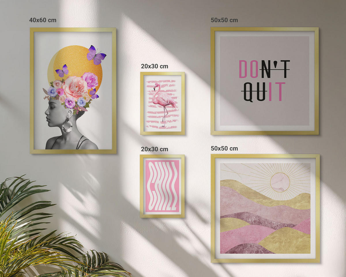 BILDER SET 5er Set - 50x50 cm & 20x30 cm & 40x60 cm Goldrahmen - Stilvolle Tierporträts - Goldfarben, Kunststoff (40/60cm) - TULUP